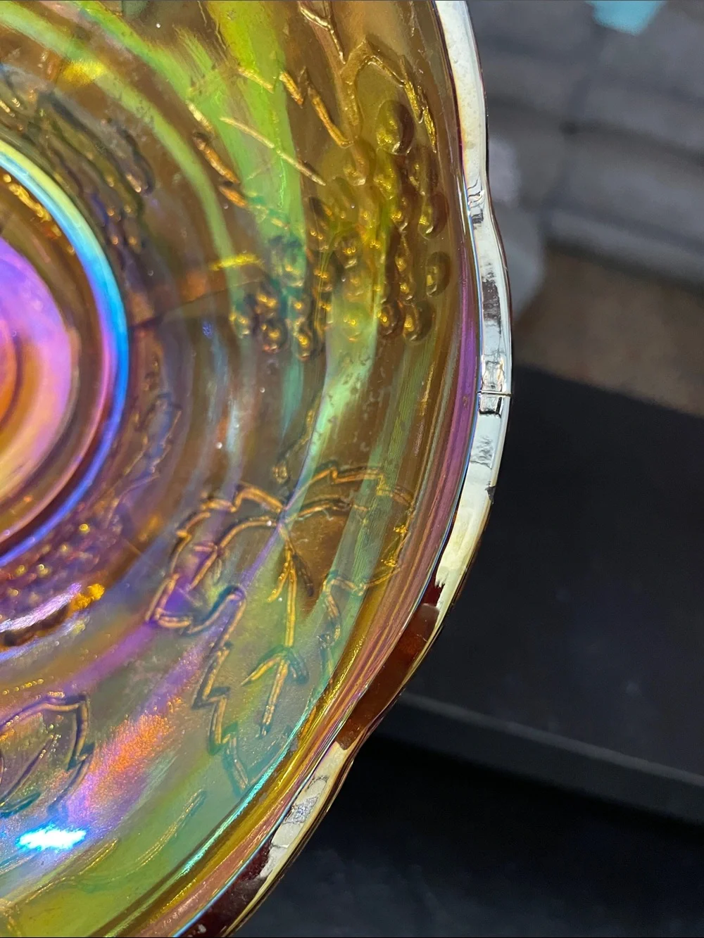 Indiana Glass Iridescent Carnival Glass Compote Bowl - Grape Multicolor
